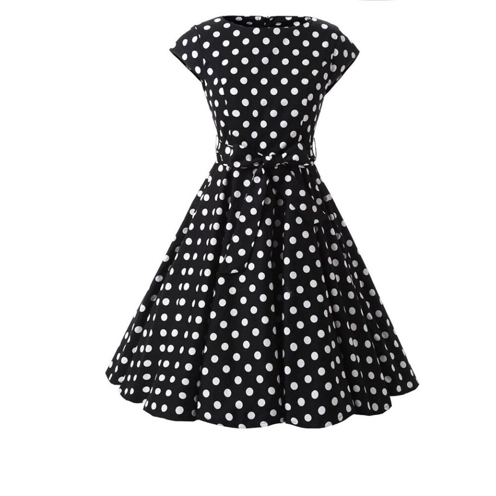 Women's Dress Retro Vintage Swing 1950's Short Sleeve Pokadot Print